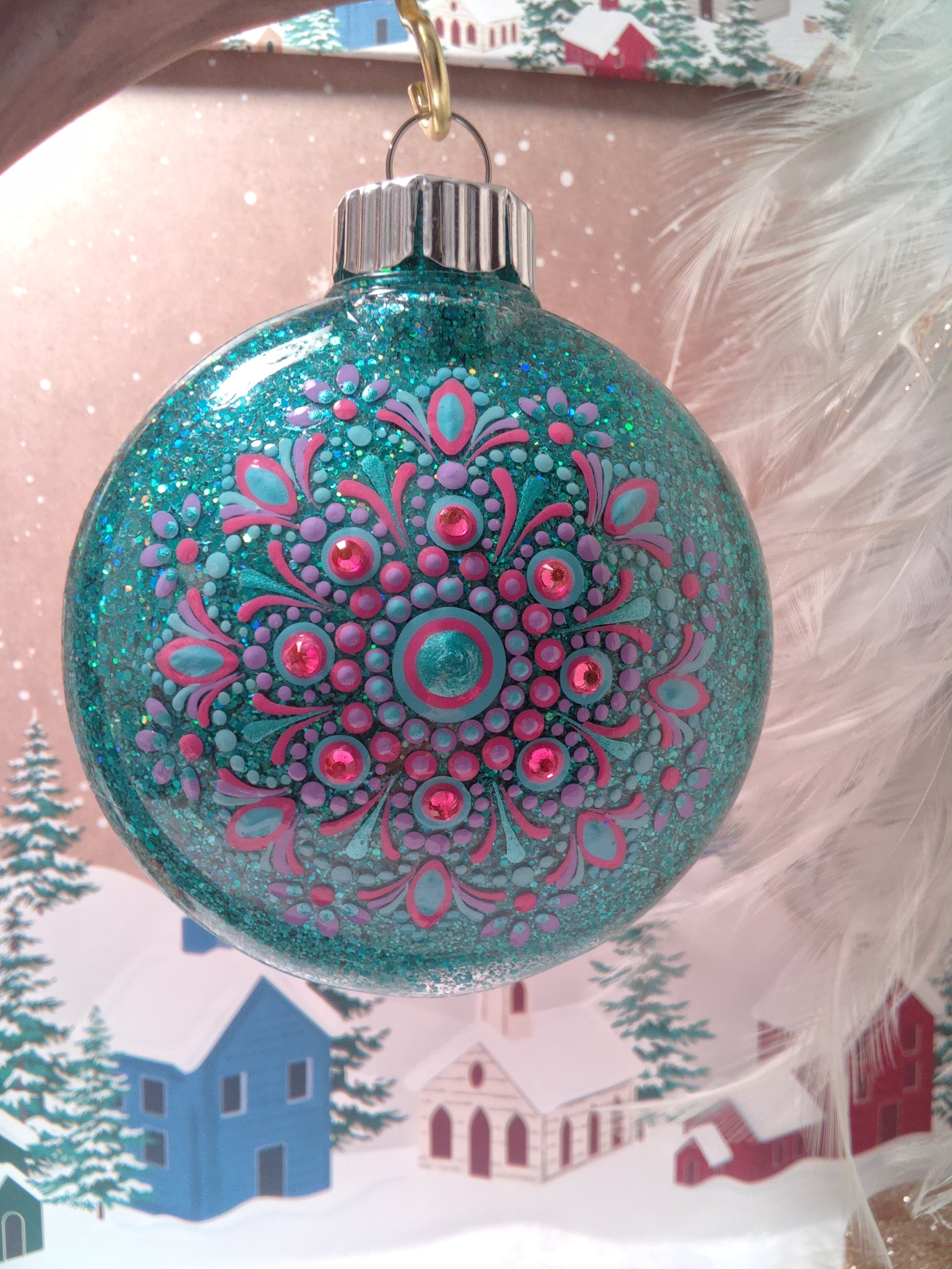 Hand painted Glitter Mandala Ornament
