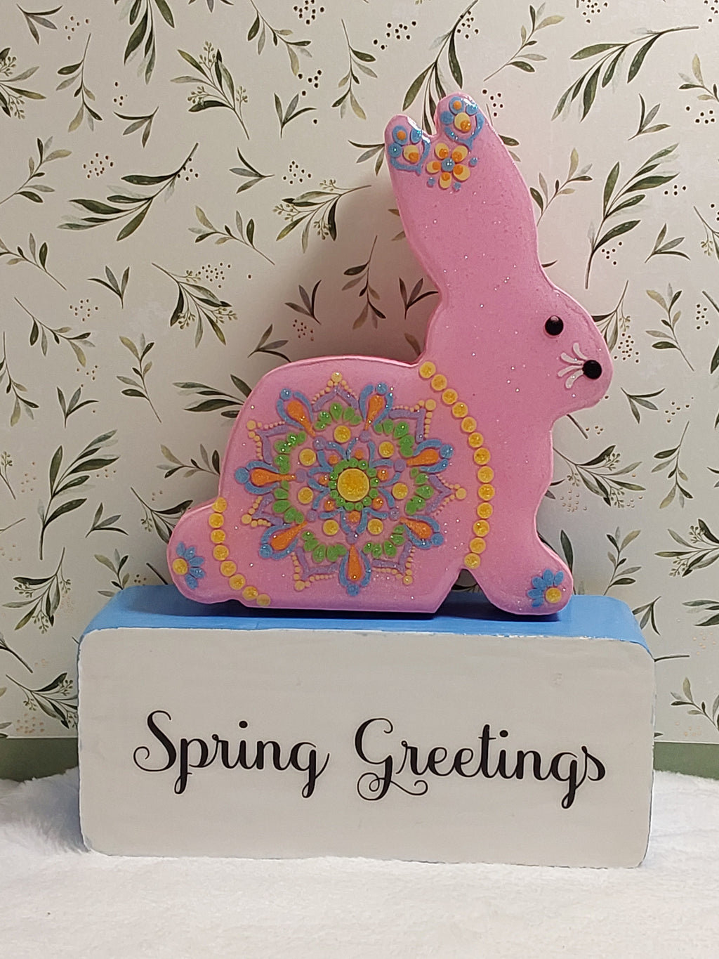 Spring Decor ~ Hand Painted Dot Art Bunny