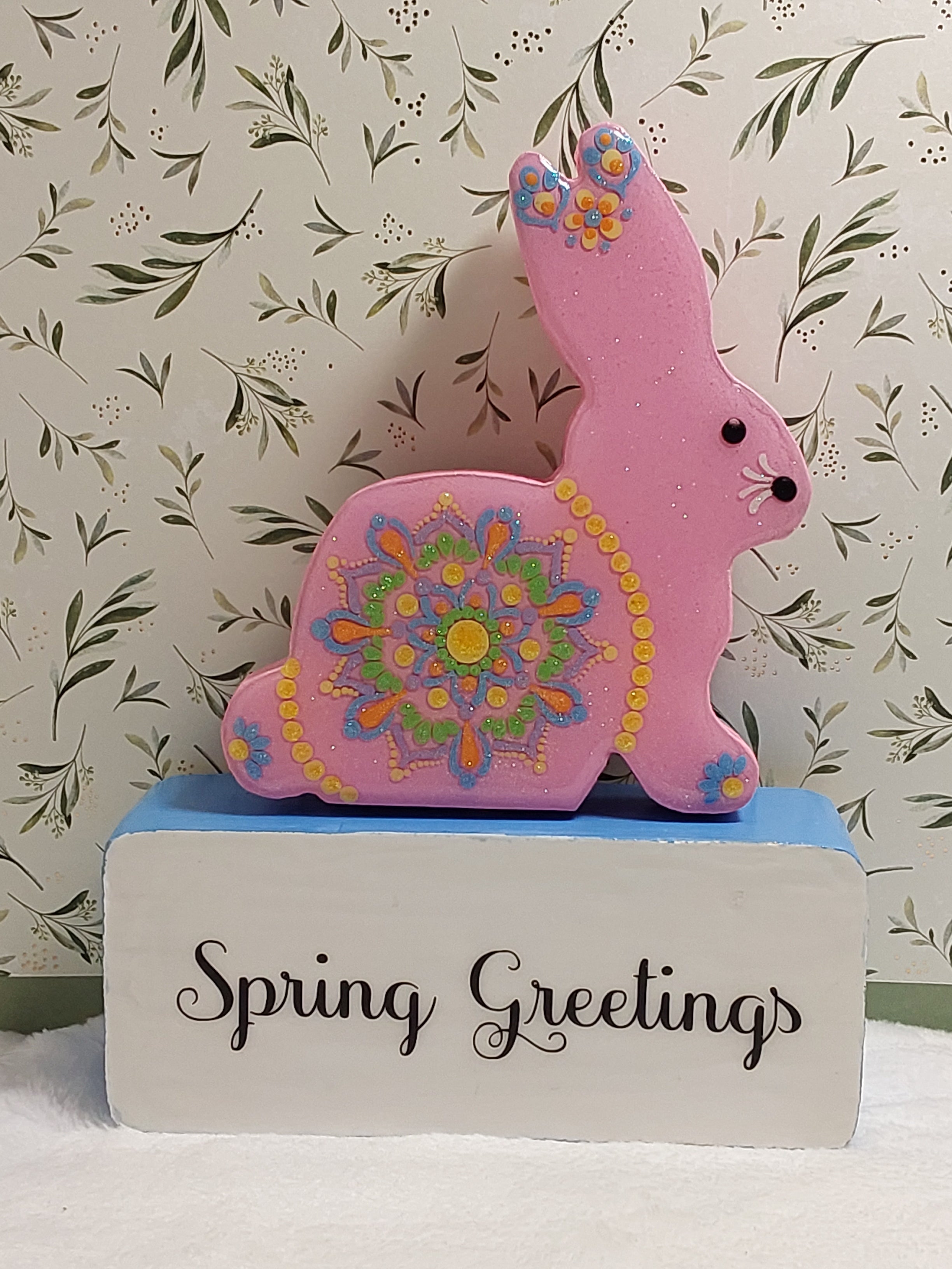 Spring Decor ~ Hand Painted Dot Art Bunny