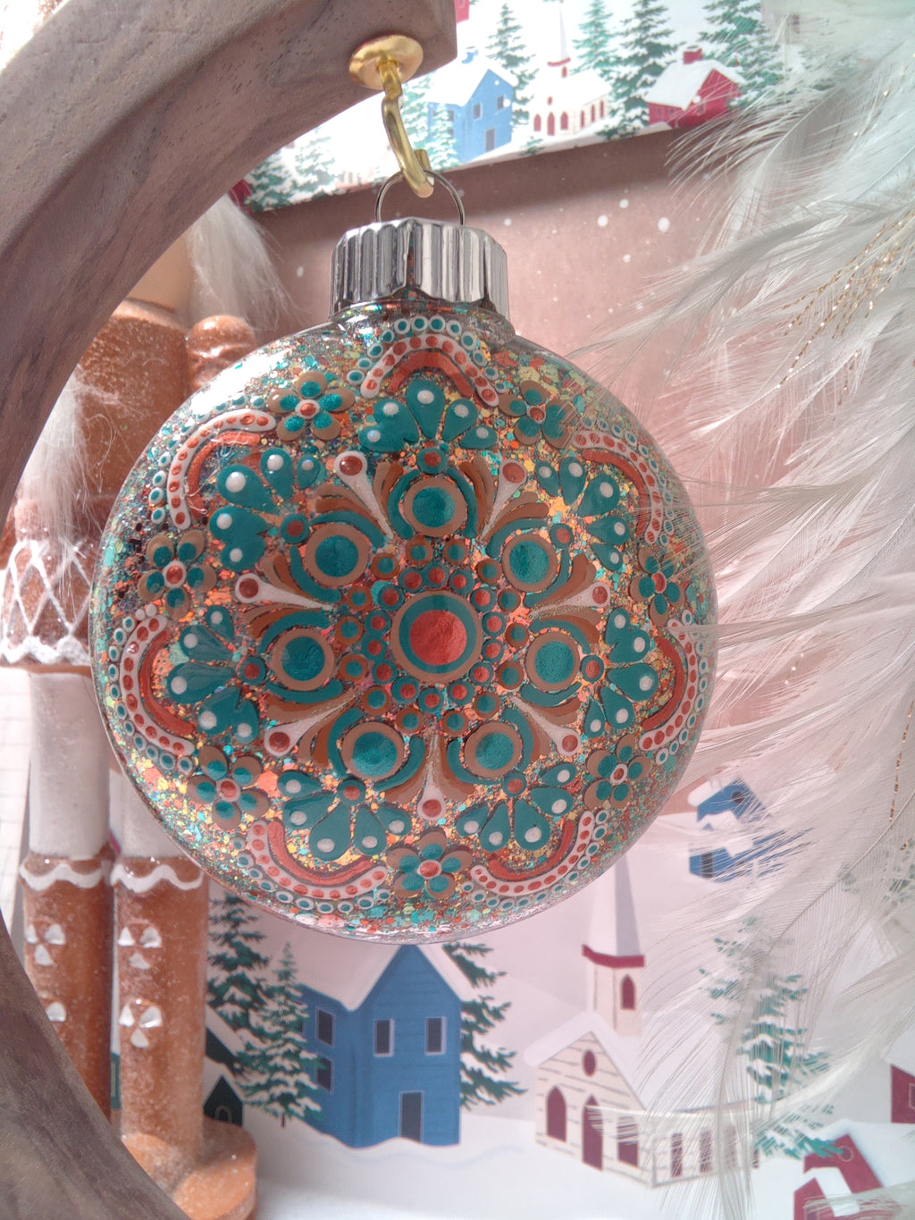 Hand painted Mandala Ornament ~ 3"