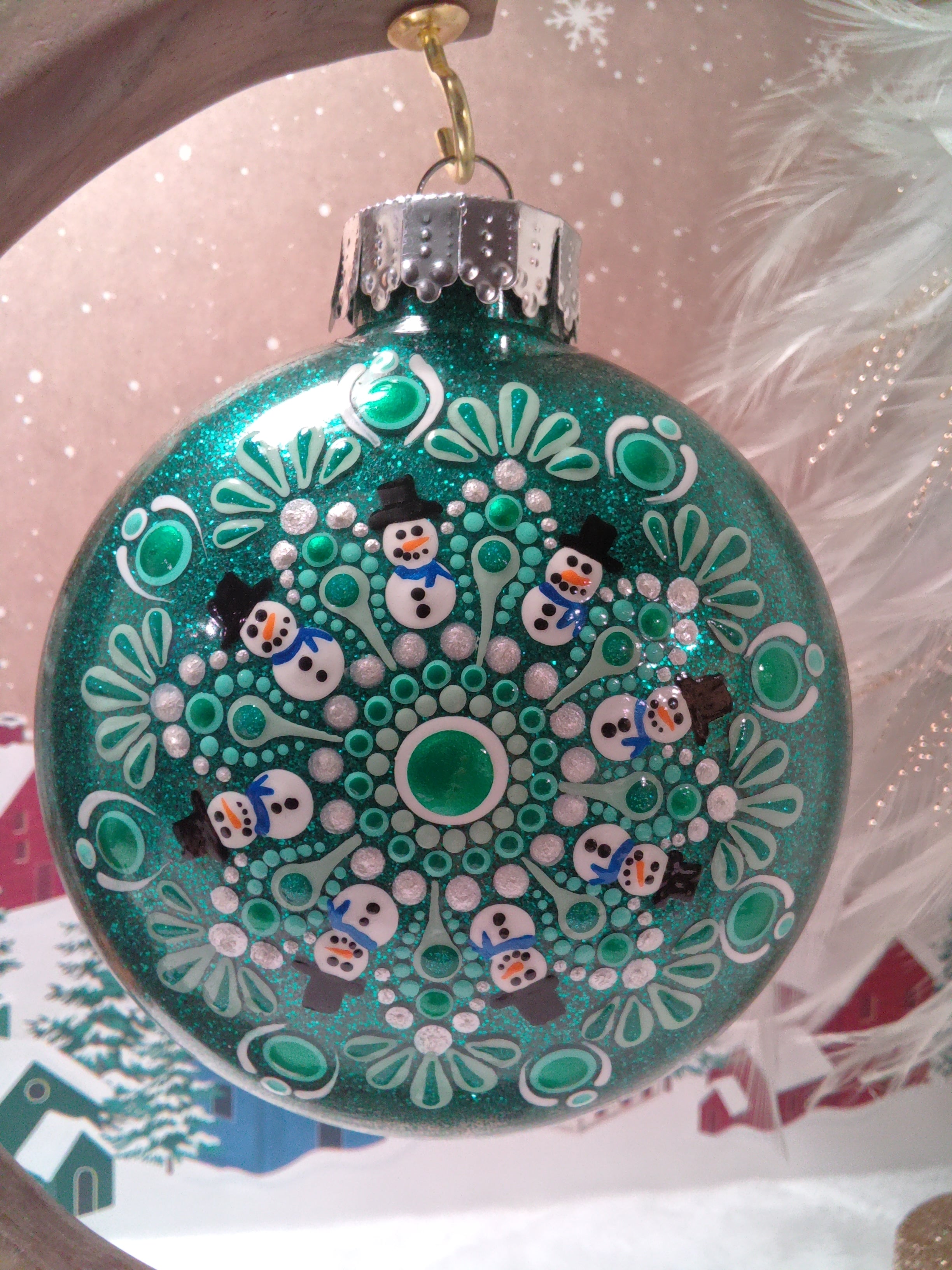 Snowman Dot Art Ornament ~ 4"