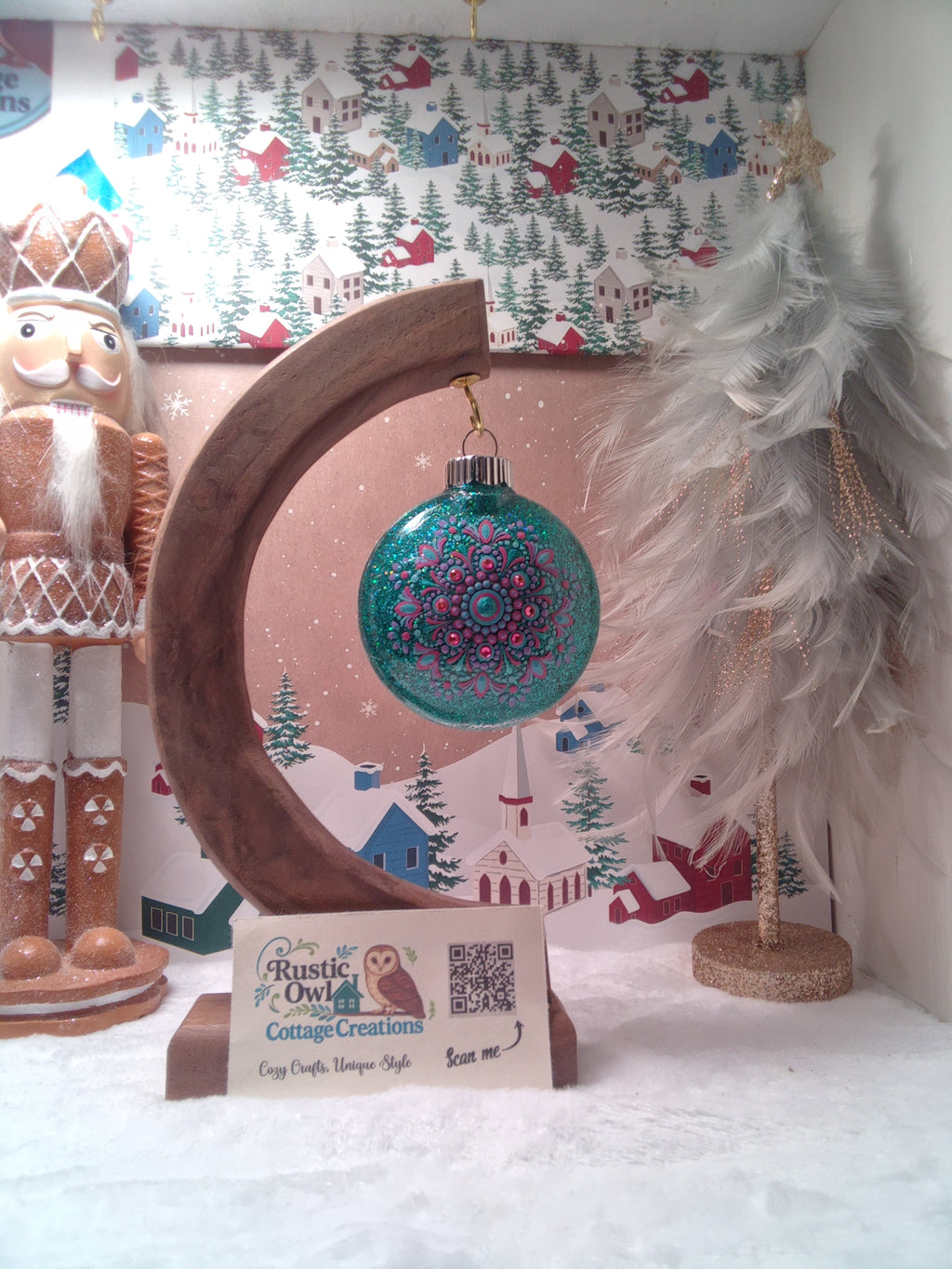 Hand painted Glitter Mandala Ornament