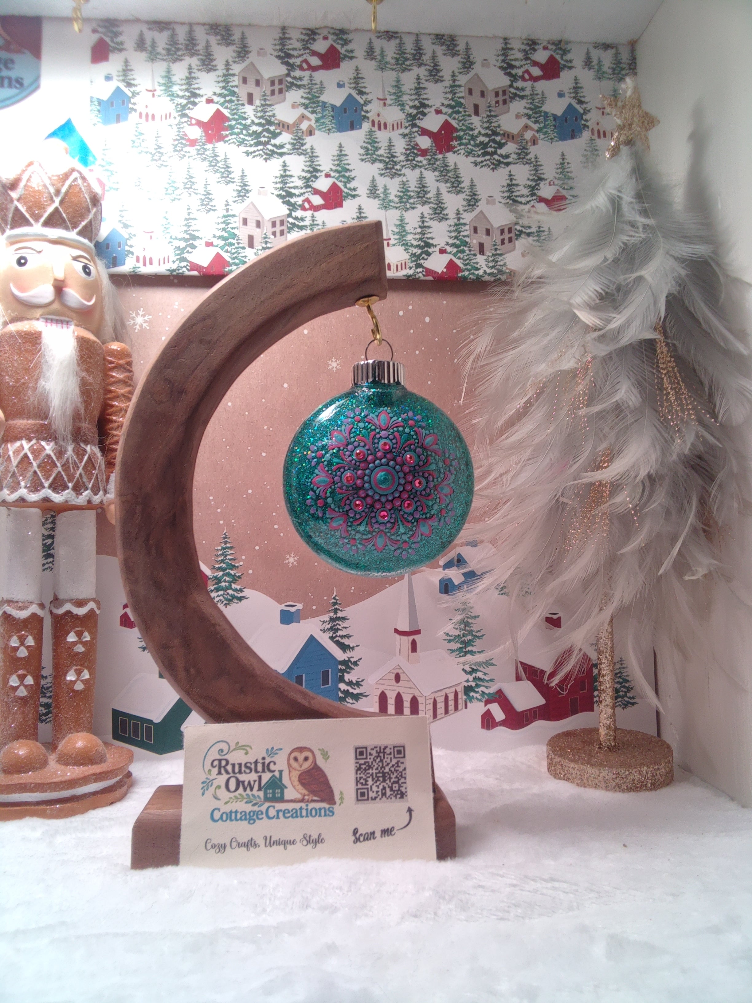 Hand painted Glitter Mandala Ornament