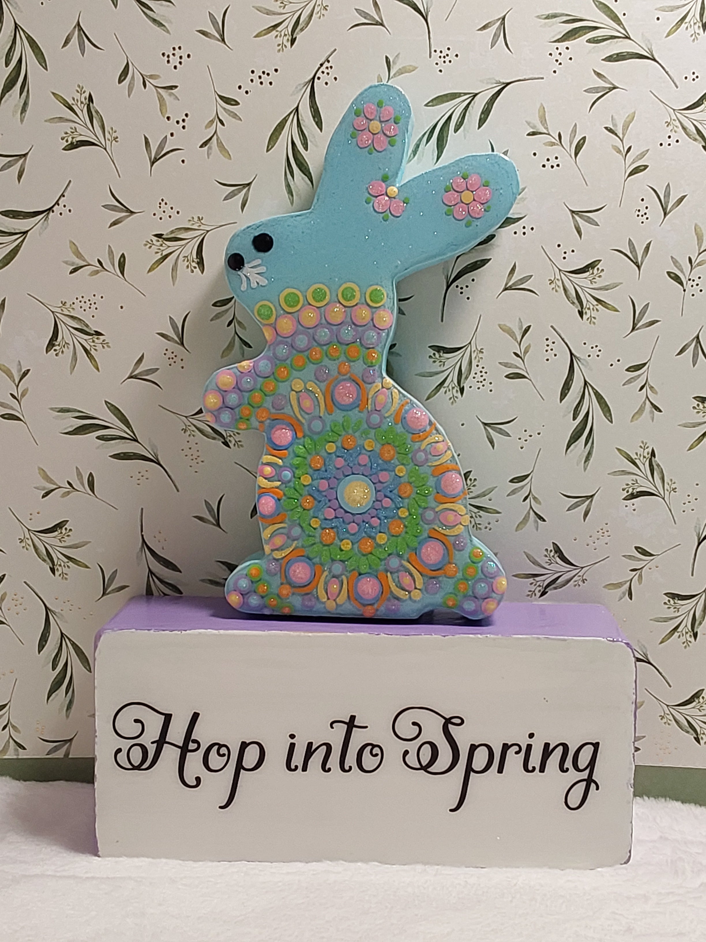 Spring decor ~ Hand Painted Dot Art Bunny