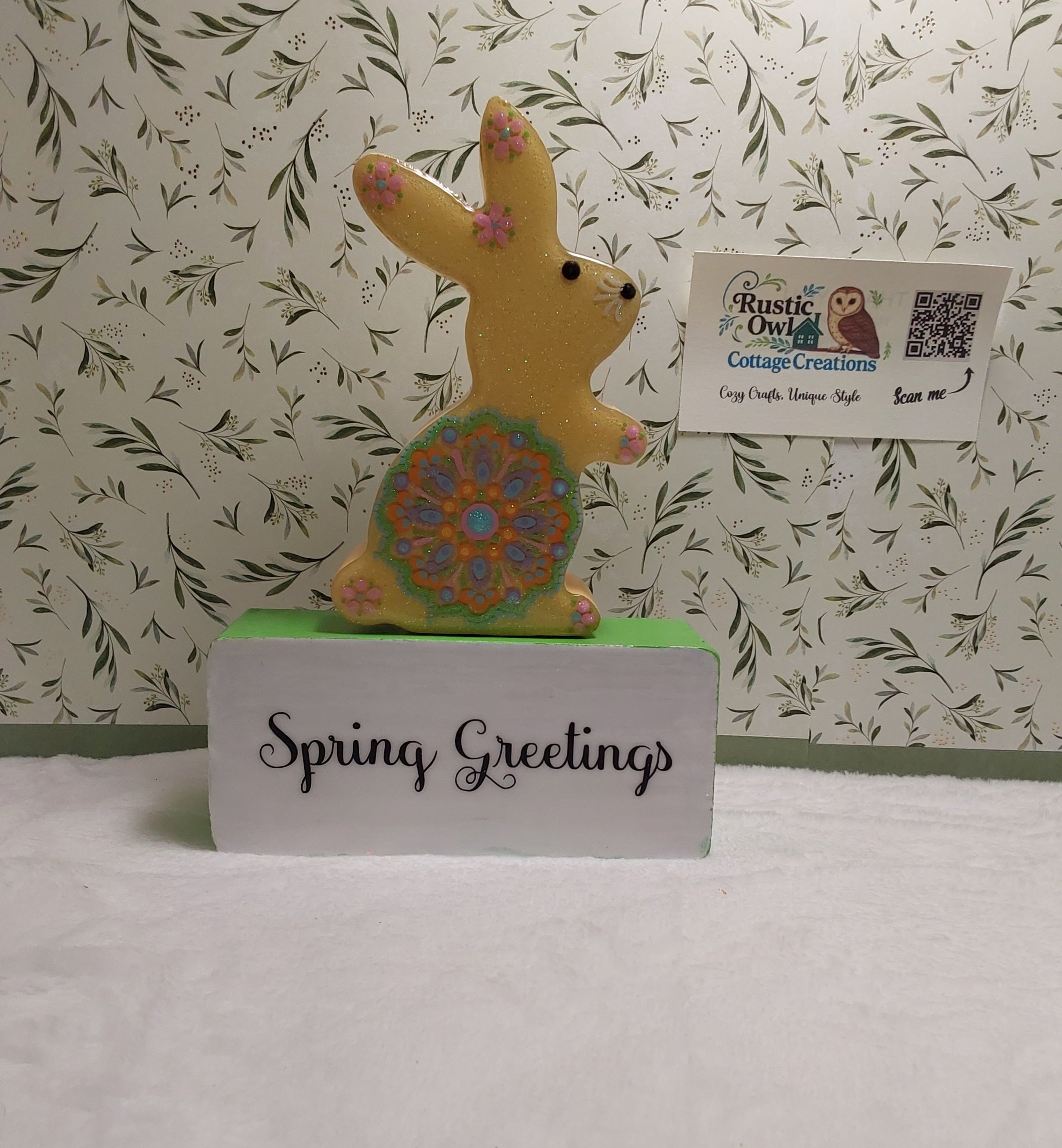 Spring Decor ~ Hand Painted Dot Art Bunny
