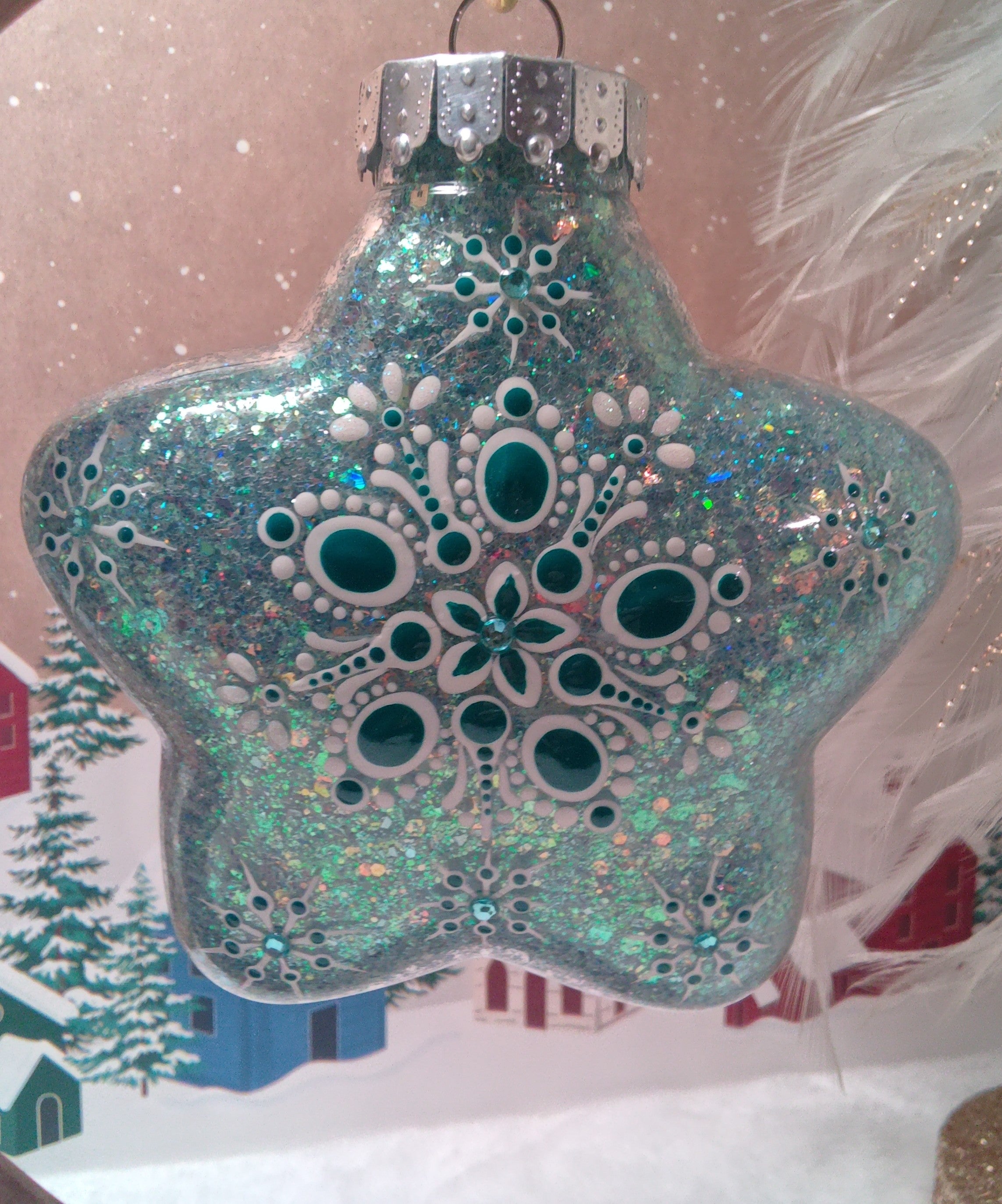 Snowflake Star Dot Art Ornament ~ 4"