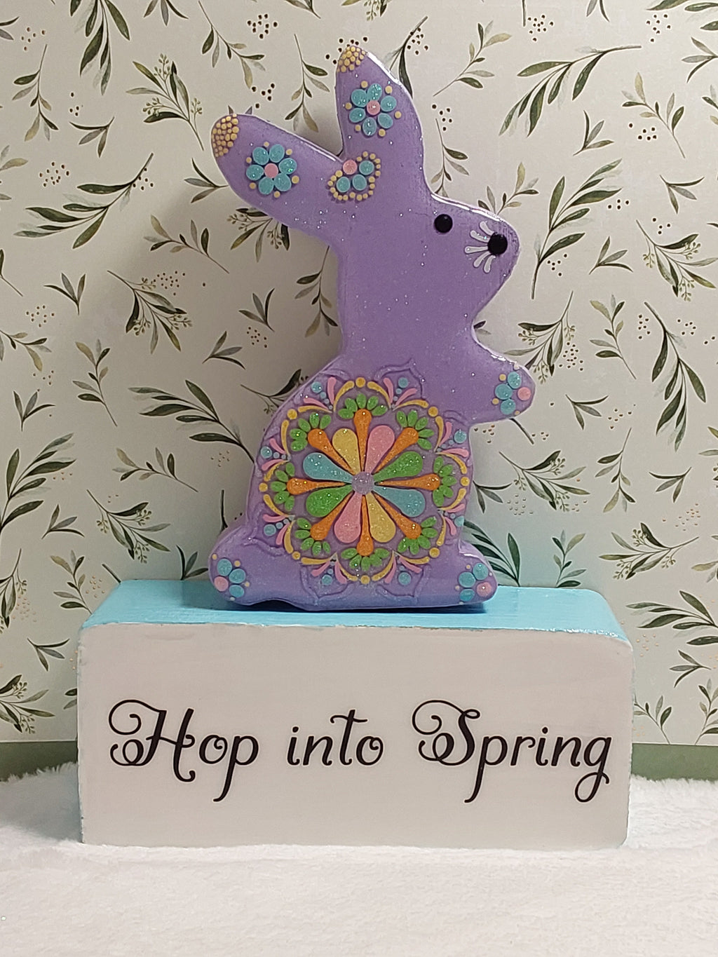 Spring Decor ~ Hand Painted Dot Art Bunny