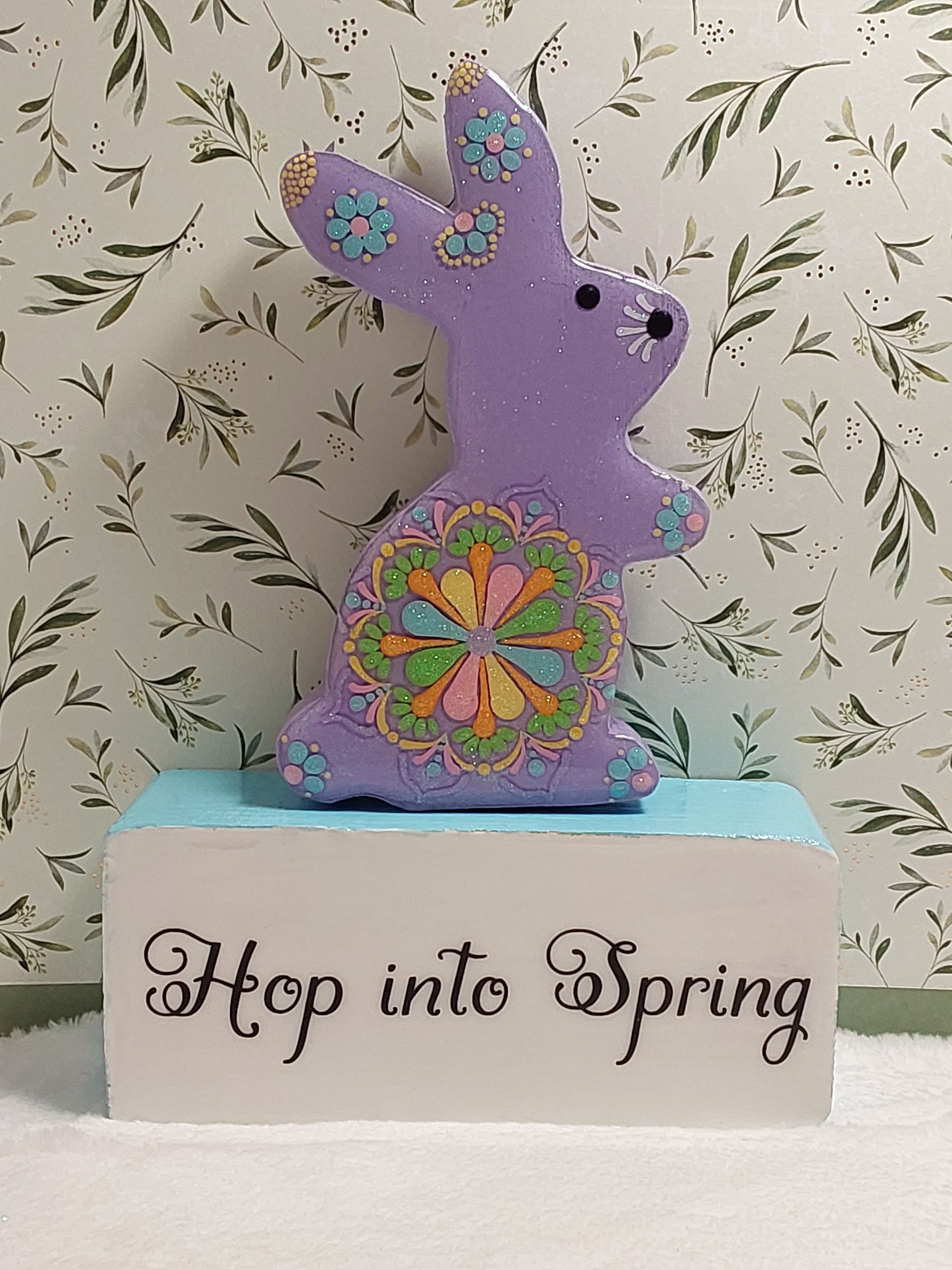 Spring Decor ~ Hand Painted Dot Art Bunny