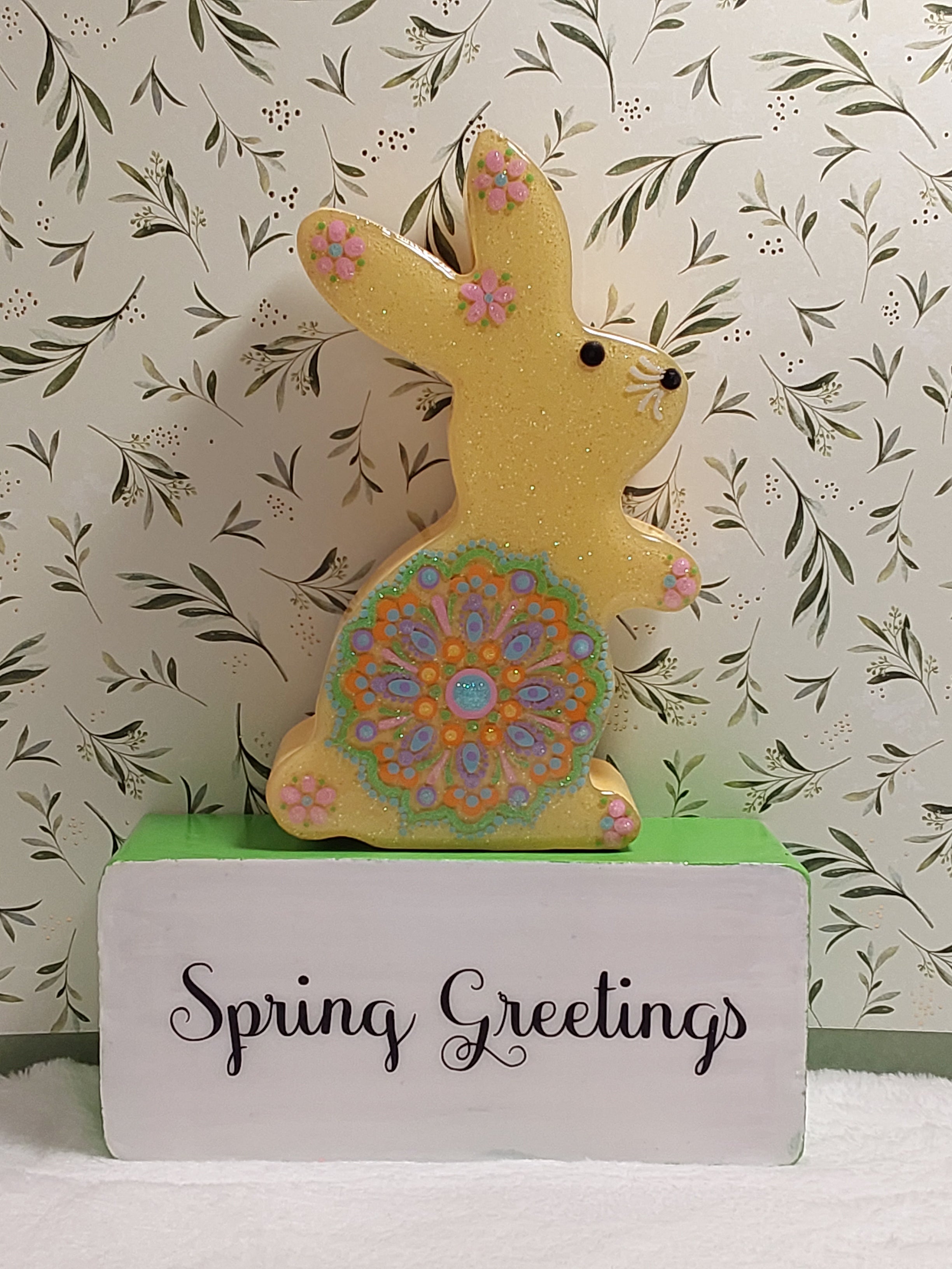 Spring Decor ~ Hand Painted Dot Art Bunny