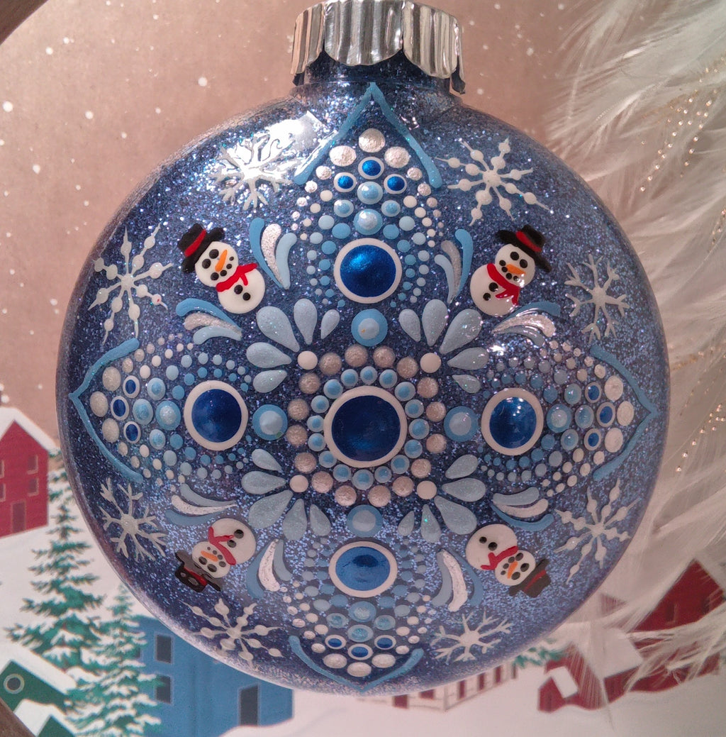 Snowman Dot Art Ornament ~ 4"