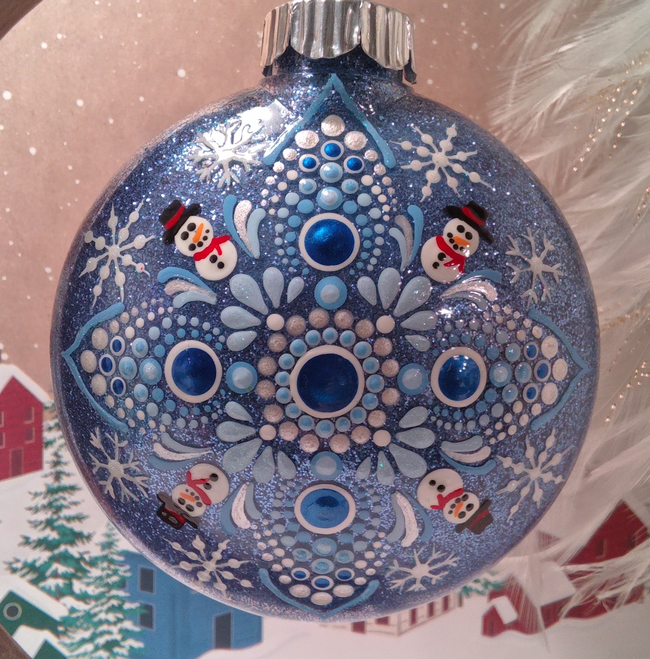 Snowman Dot Art Ornament ~ 4"