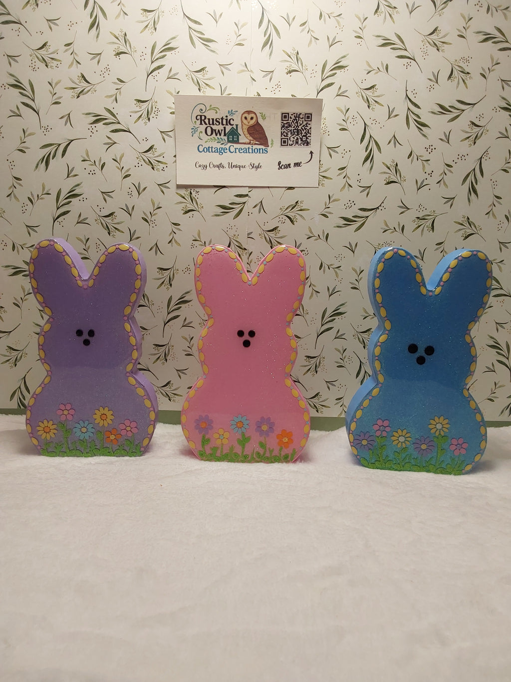 Spring Decor ~ Hand Painted Bunny - Flowers