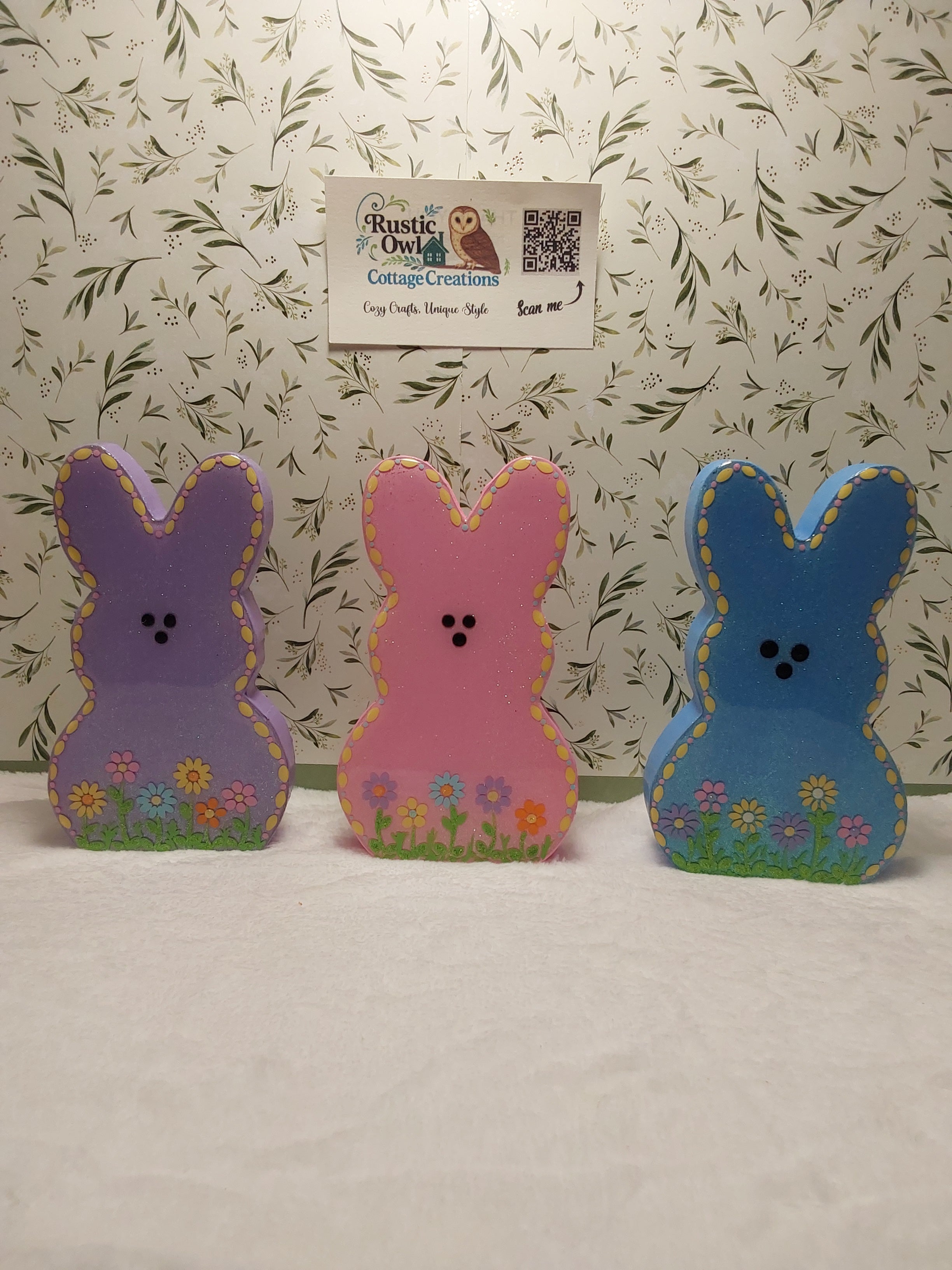 Spring Decor ~ Hand Painted Bunny - Flowers