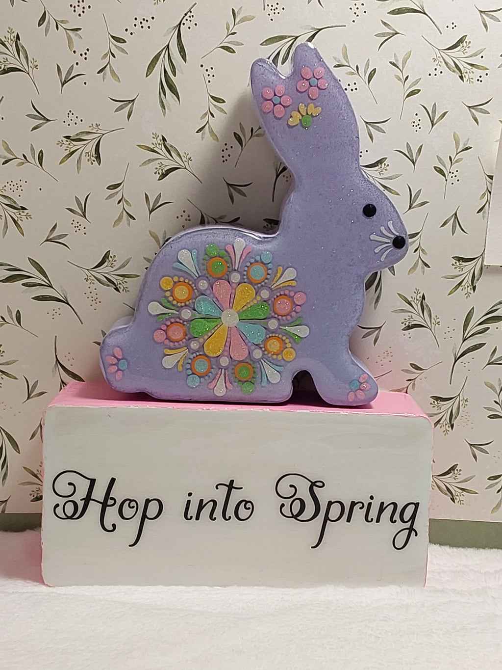 Spring Decor ~ Hand Painted Dot Art Bunny