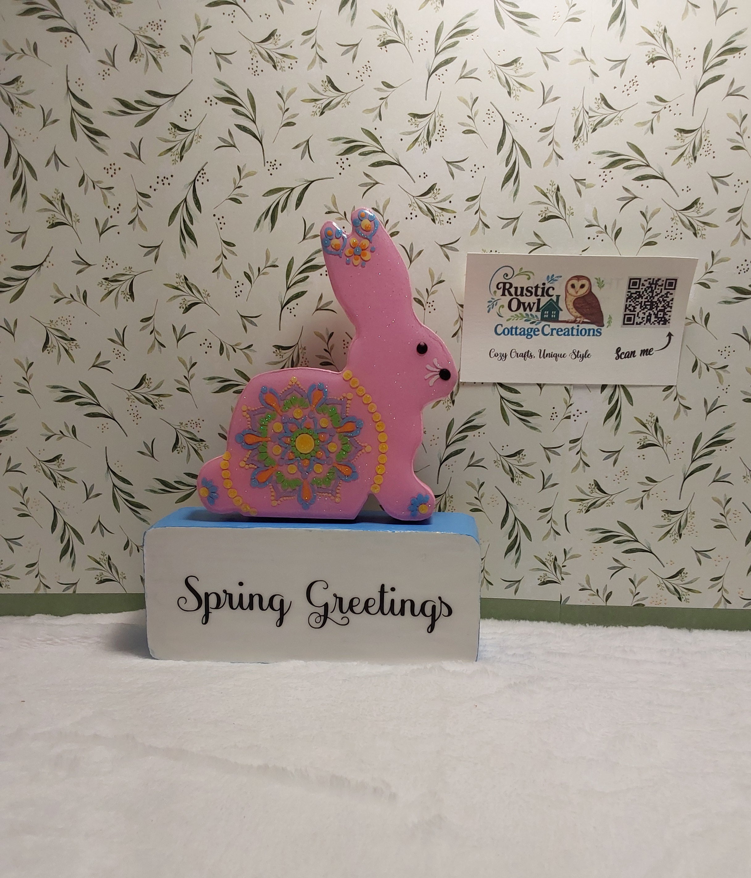 Spring Decor ~ Hand Painted Dot Art Bunny