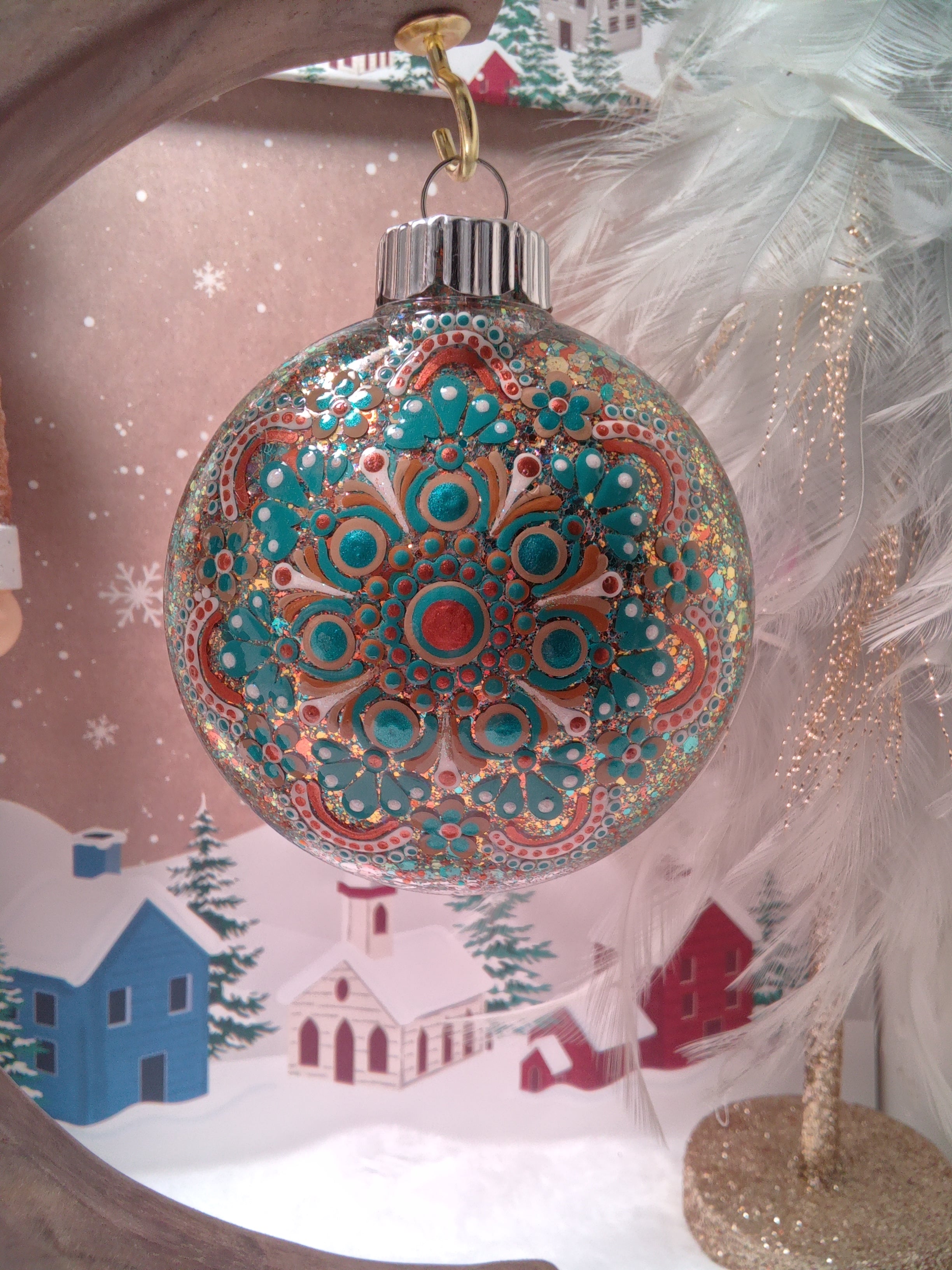 Hand painted Mandala Ornament ~ 3"