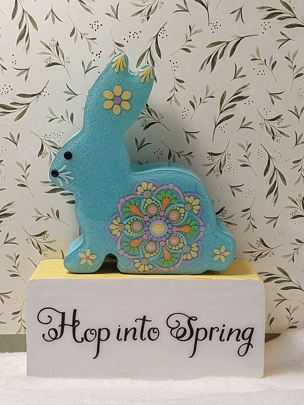 Spring Decor ~ Hand Painted Dot Art Bunny